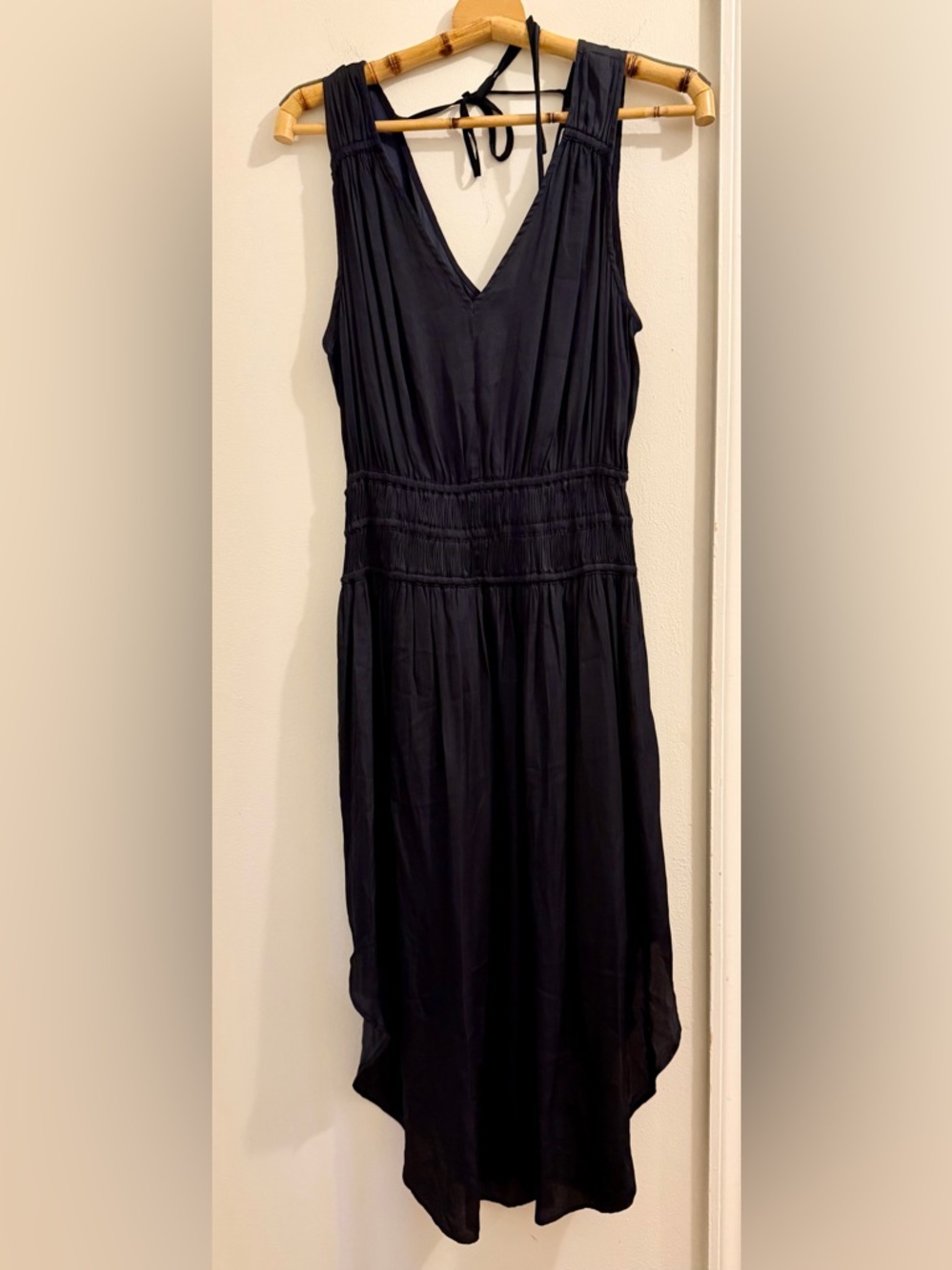 Mustard Seed Black V-Neck Maxi Dress with Shirred Waist Detail